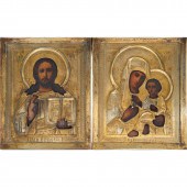 A PAIR OF RUSSIAN BRASS OKLAD