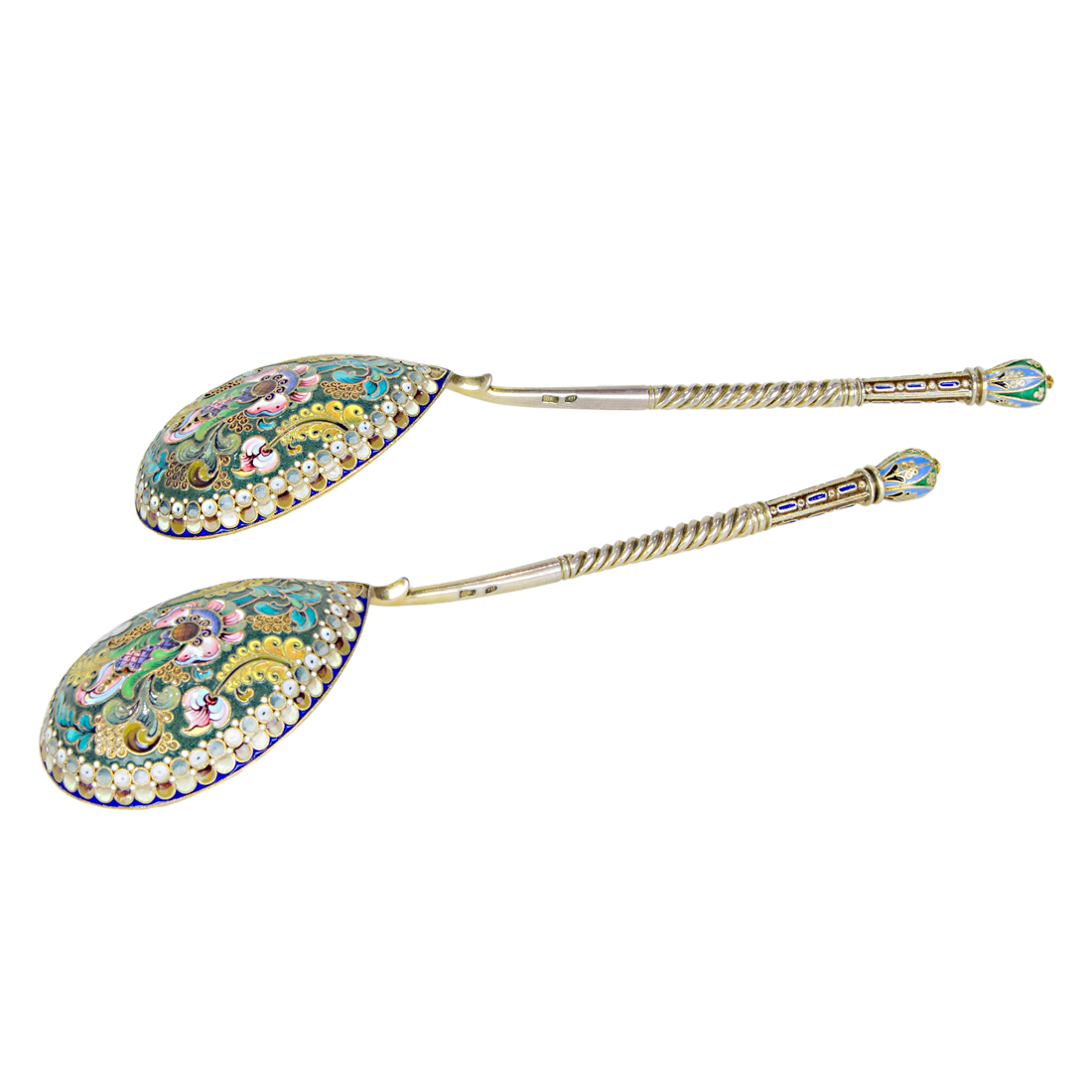 A PAIR OF RUSSIAN CLOISONNE ENAMEL,