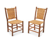 A PAIR OF RUSTIC CANED HICKORY