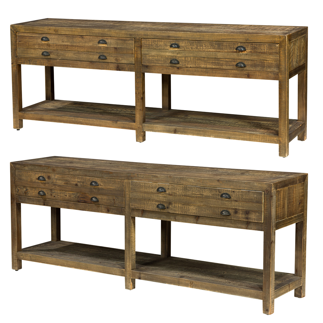 A PAIR OF RUSTIC WOOD CONSOLE