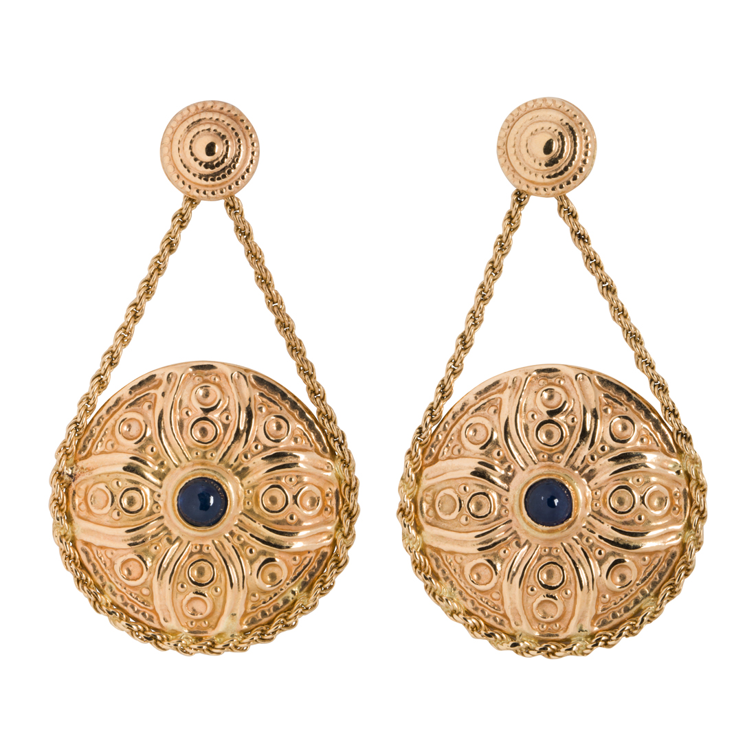 A PAIR OF SAPPHIRE AND 14K GOLD