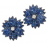A PAIR OF SAPPHIRE, DIAMOND AN
