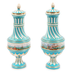 A Pair of Sevres Porcelain Baluster