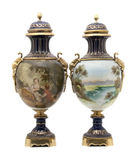 A Pair of Sevres Style Gilt Metal
