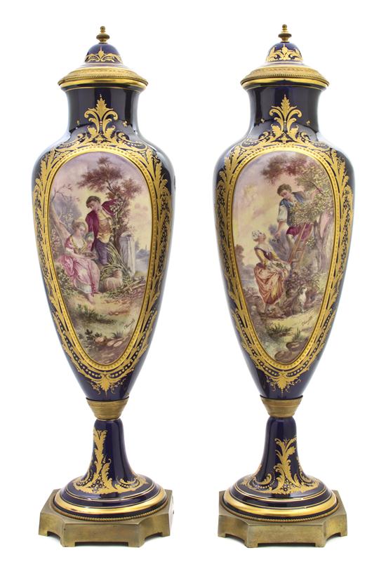 *A Pair of Sevres Style Gilt Bronze