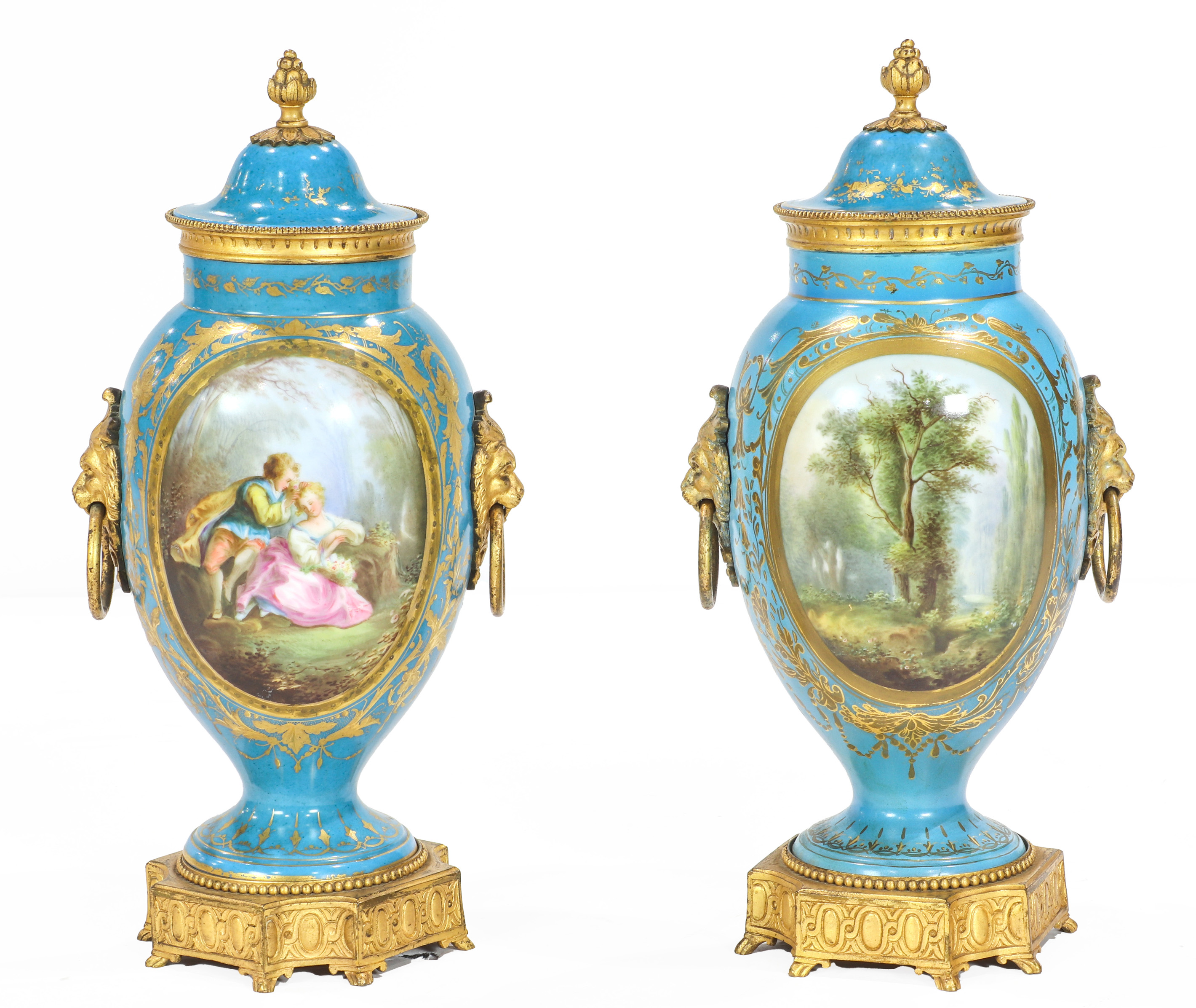 A PAIR OF SEVRES STYLE GILT METAL