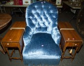 A PAIR OF SIDE TABLES & UPHOLS