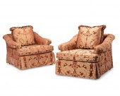A PAIR OF SILK DAMASK ARMCHAIR