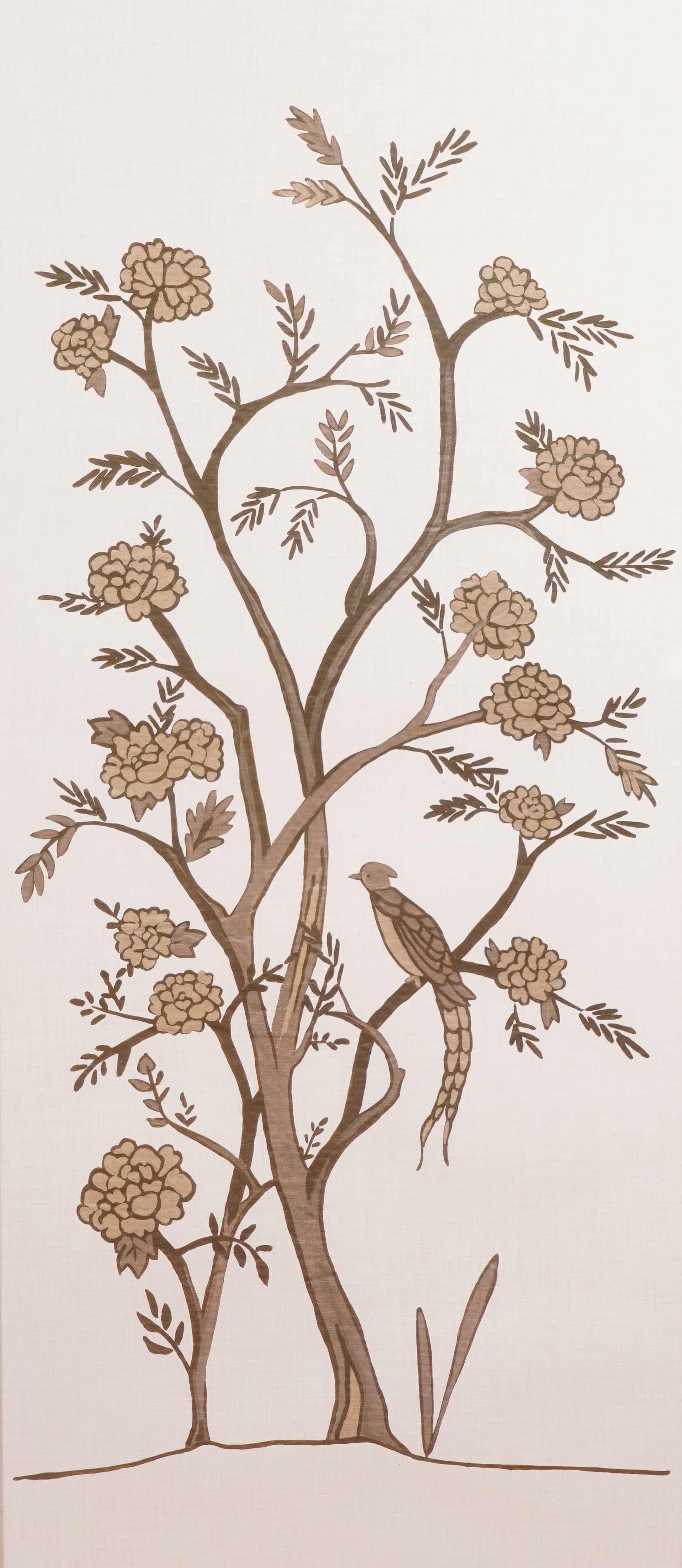 A PAIR OF SILK PRINTED PANELS