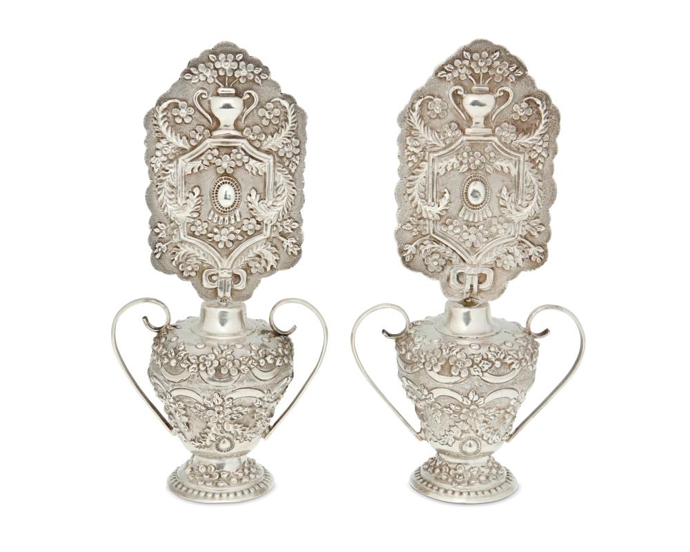 A PAIR OF SILVER CANDLE SCREENSA