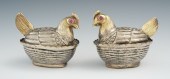 A Pair of Silver Metal Hens Ea