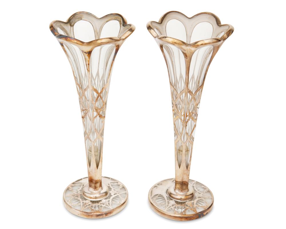 A PAIR OF SILVER OVERLAY TRUMPET