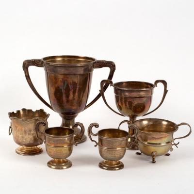 A pair of silver trophy cups of
