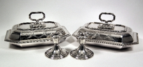 A pair of silvery metal table