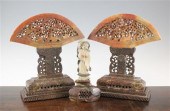 A pair of soapstone fan shaped