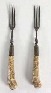 A pair of solid agateware fork