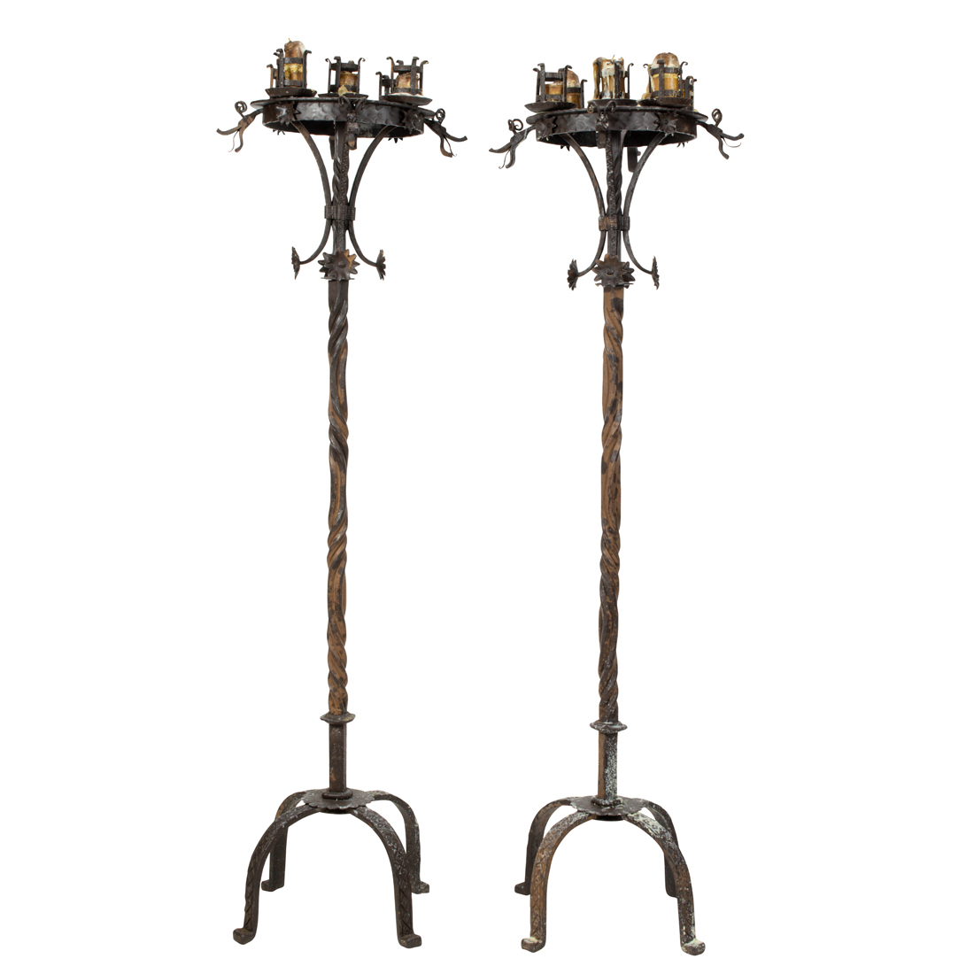 A PAIR OF SPANISH REVIVAL WROUGHT