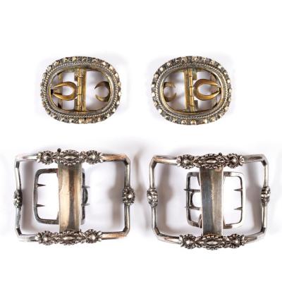 A pair of steel shoe buckles, mid