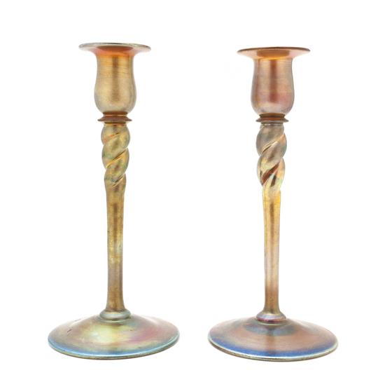A Pair of Steuben Aurene Glass