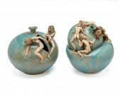 A PAIR OF STUDIO CERAMIC VESSE