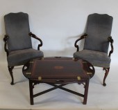 A PAIR OF SUEDE UPHOLSTERED Q.
