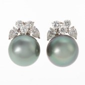 A PAIR OF TAHITIAN PEARL & DIA