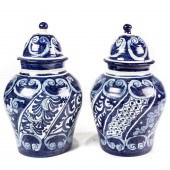 A PAIR OF TALAVERA BLUE AND WH