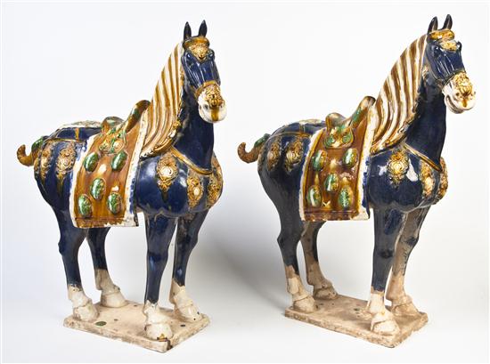 A Pair of Tang Style Pottery Horses