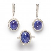 A PAIR OF TANZANITE AND DIAMON