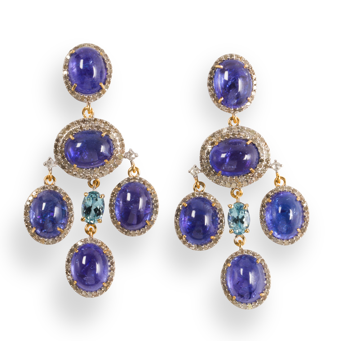A PAIR OF TANZANITE, AQUAMARINE AND