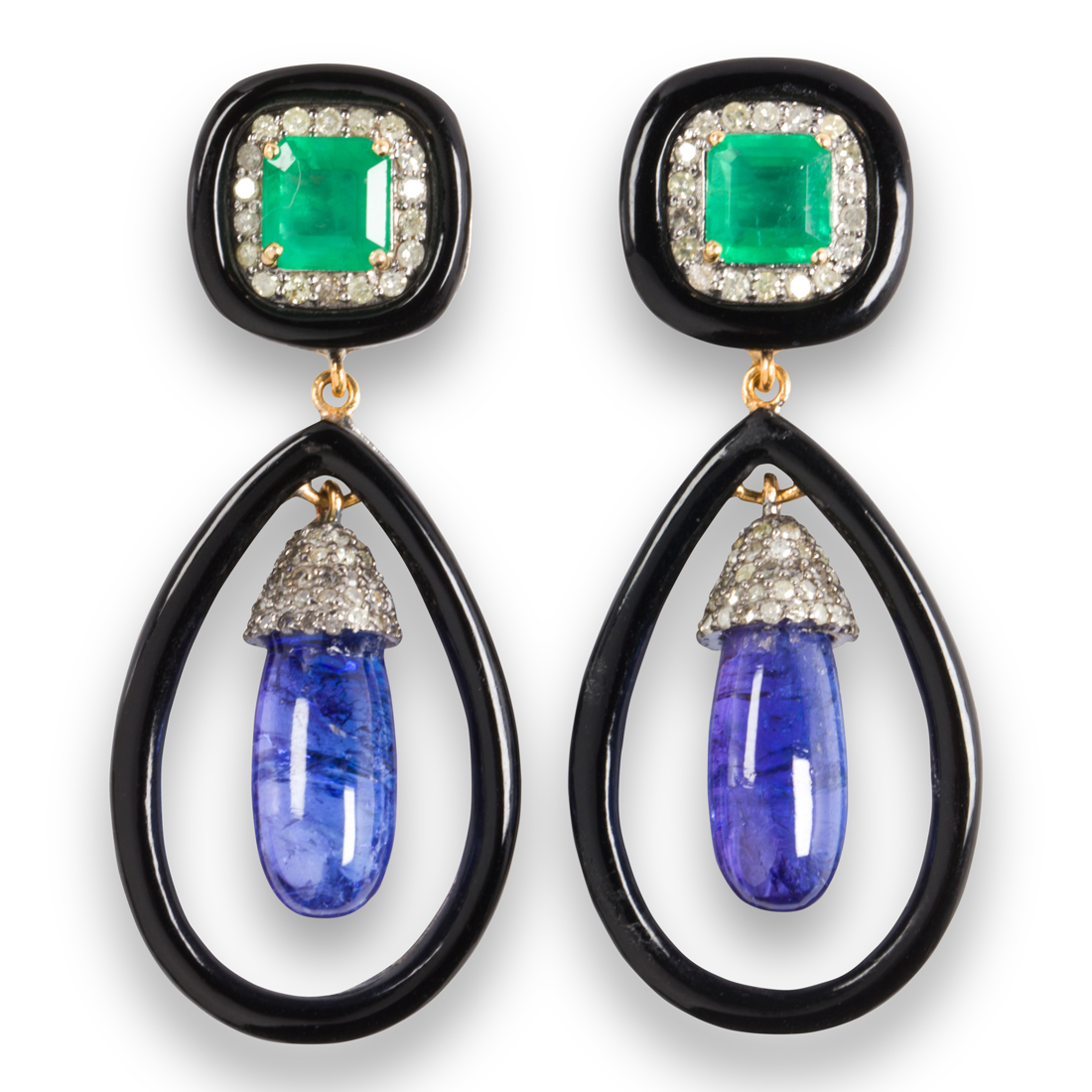 A PAIR OF TANZANITE, EMERALD,