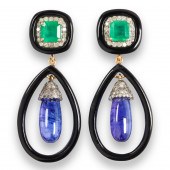 A PAIR OF TANZANITE, EMERALD,