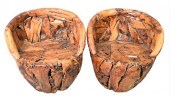 A PAIR OF TEAK ROOT TUB CHAIRS