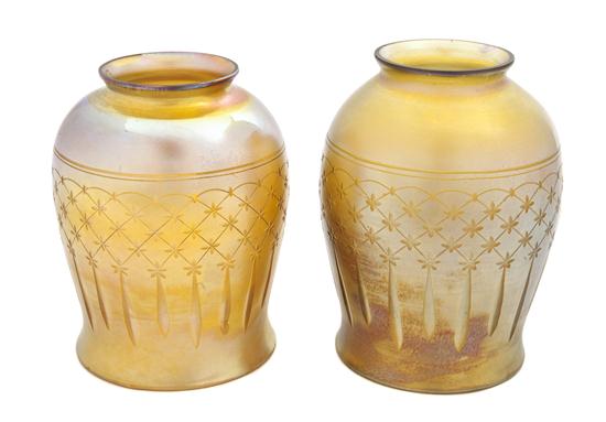 A Pair of Tiffany Etched Favrile