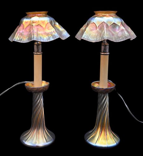 A PAIR OF TIFFANY FAVRILE ART GLASS