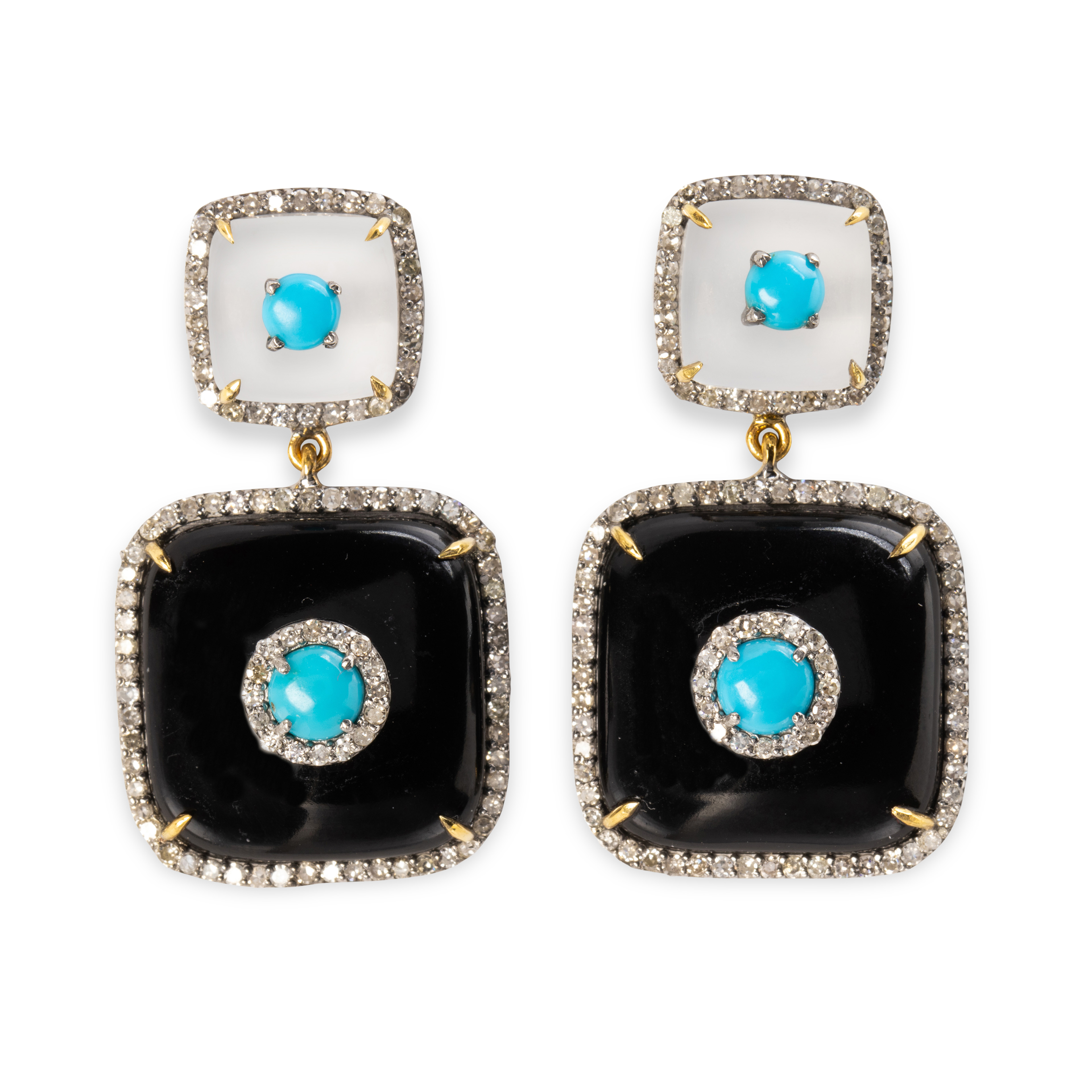 A PAIR OF TURQUOISE, DIAMOND, BLACK