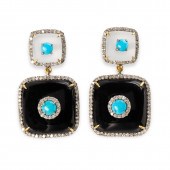 A PAIR OF TURQUOISE, DIAMOND,