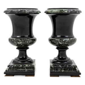 A Pair of Two-Tone Marble Urns 20th