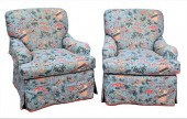 A PAIR OF UPHOLSTERED CLUB CHA