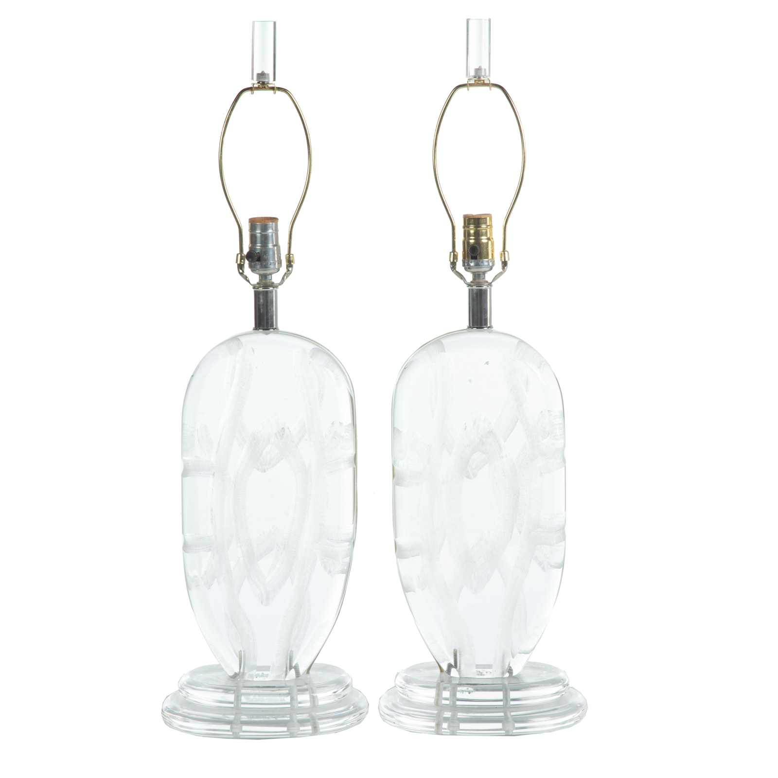 A PAIR OF VAN TEAL LUCITE TABLE