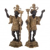 A PAIR OF VENETIAN STYLE BRONZ