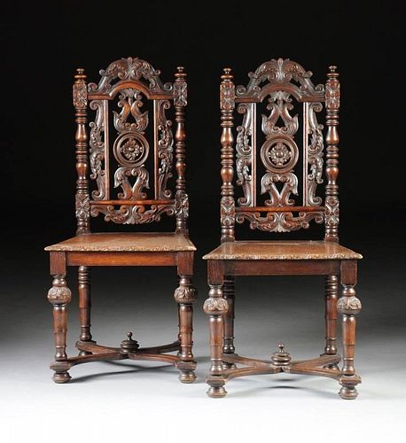 A PAIR OF VICTORIAN CARVED WALNUT