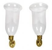 A pair of vintage brass and gl