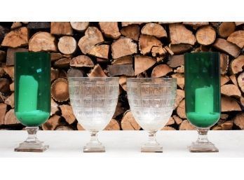 A pair of vintage etched clear