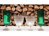 A pair of vintage etched clear