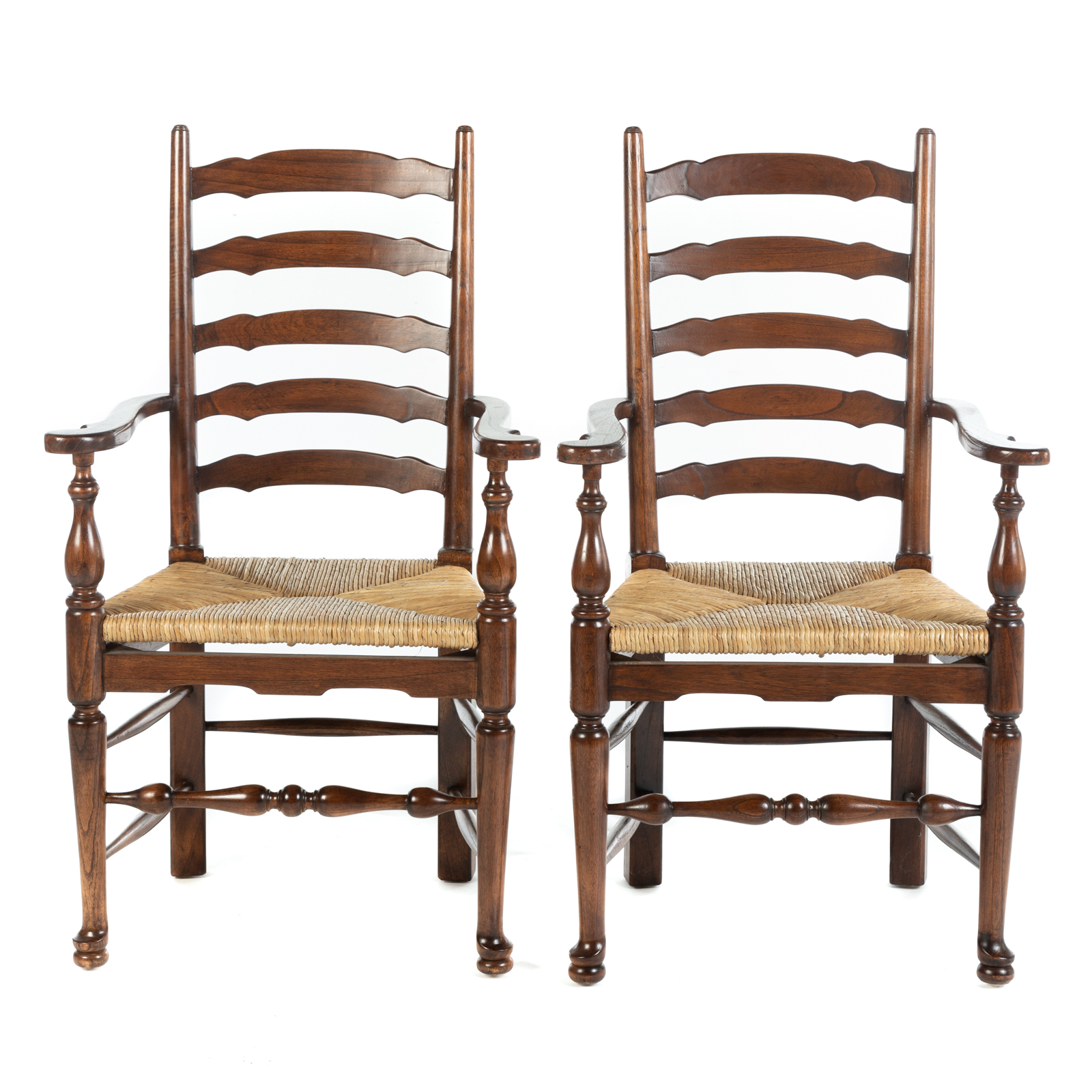 A PAIR OF WALNUT RUSH SEAT