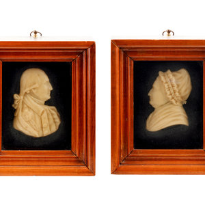 A Pair of Wax Portrait Busts of