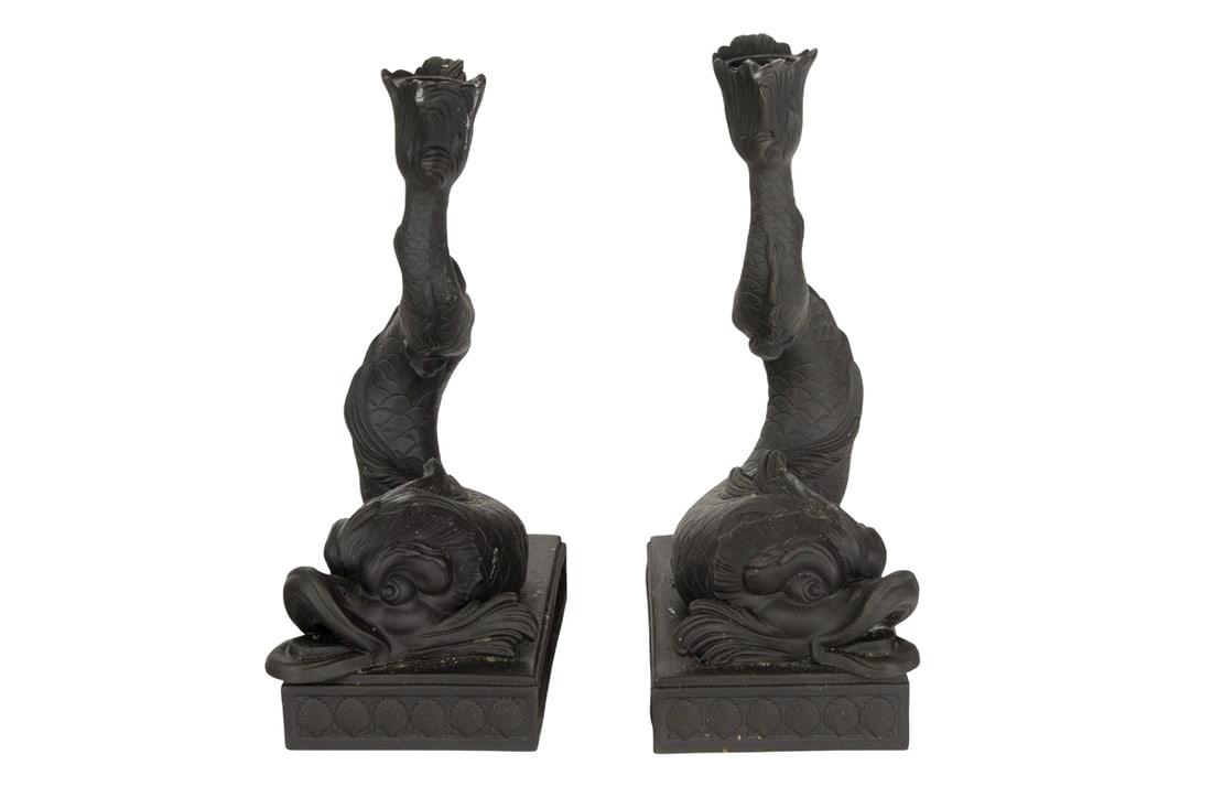 A PAIR OF WEDGWOOD BLACK BASALT