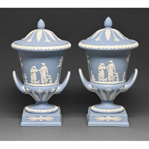 A pair of Wedgwood blue jasper ware