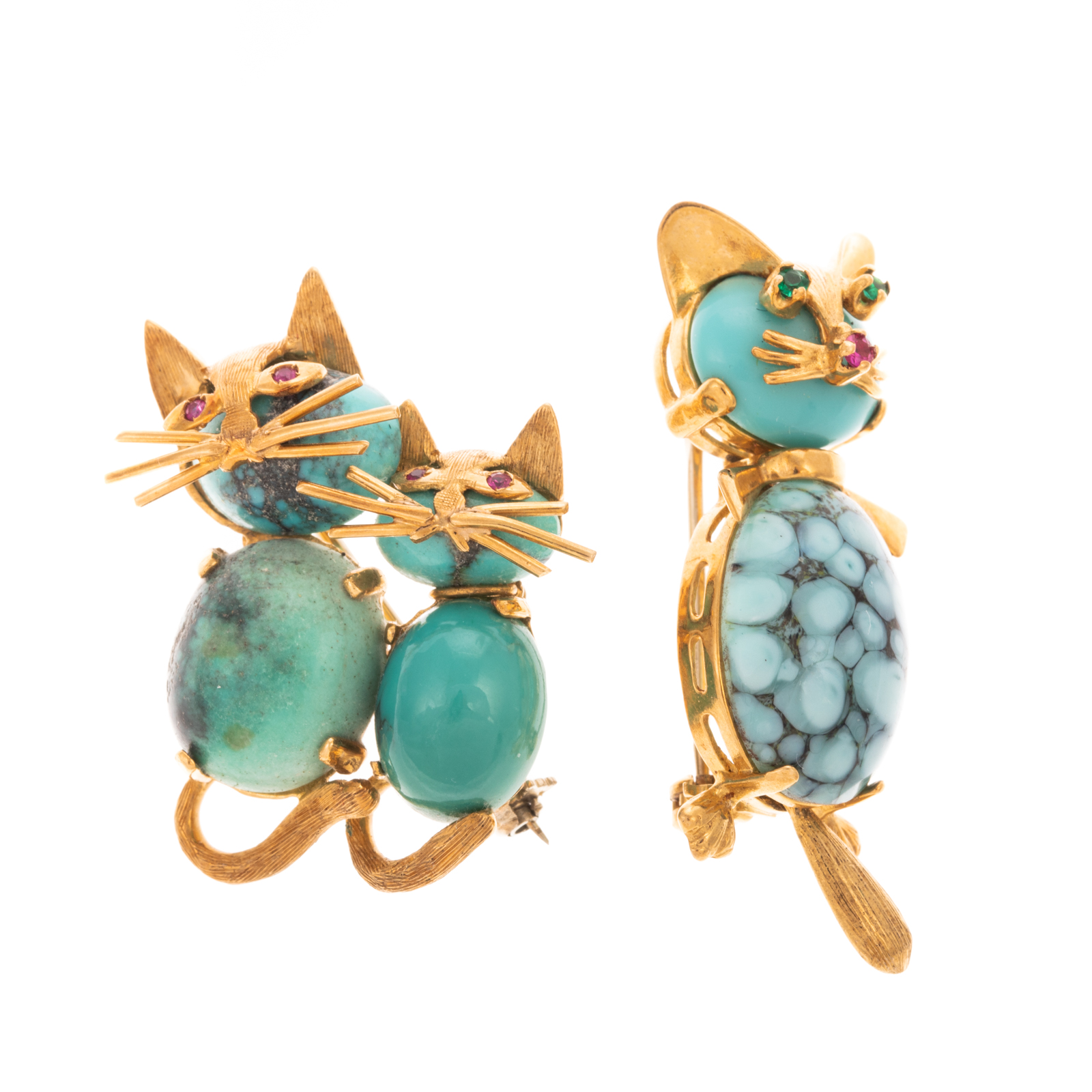 A PAIR OF WHIMSICAL TURQUOISE CAT